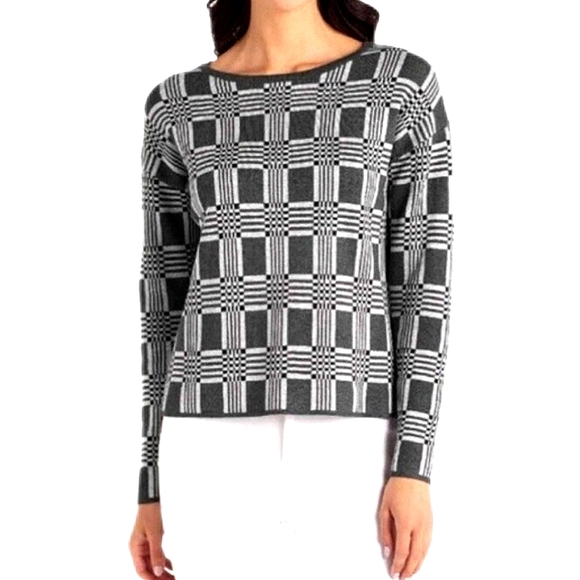 Lety & Me (Stitch Fix) Women's Gray Geometric Boxy Sweater Size Medium NWT - Picture 1 of 12